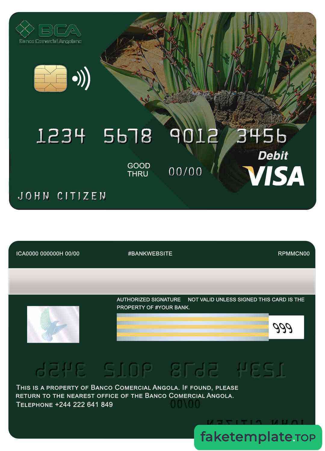 Feature of fake Angola Comercial  bank visa card example